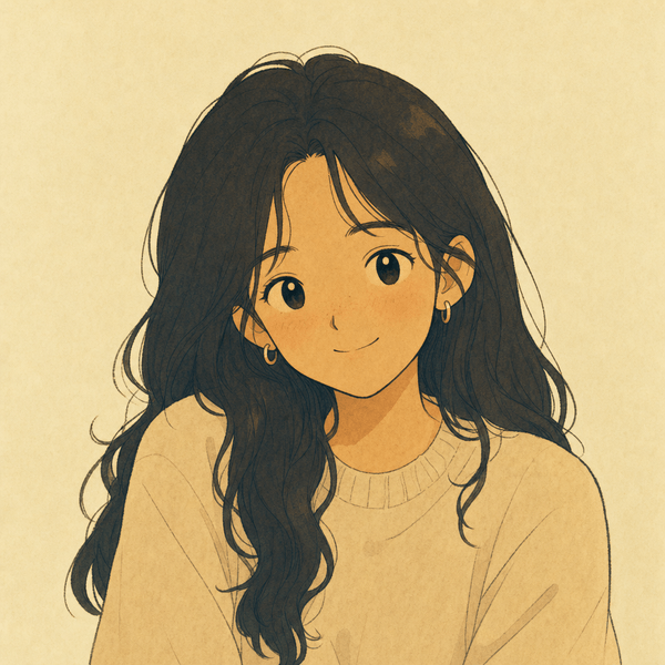 An illustrated portrait of a person with long dark hair.