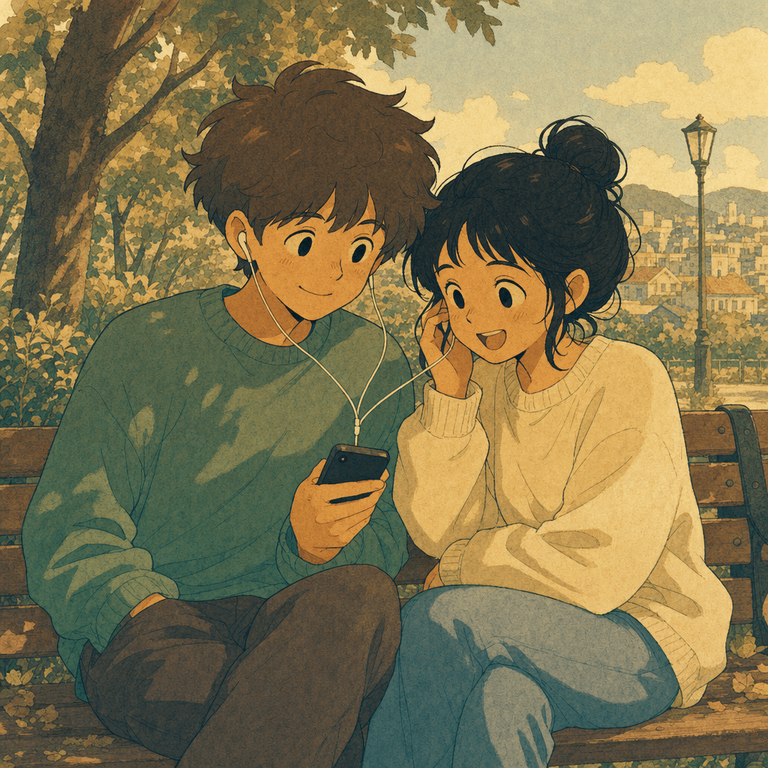A comic panel of the two friends: the park.