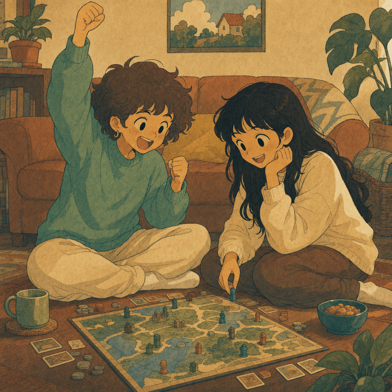 A warm comic panel of two friends, drawn by mo from their two lines.